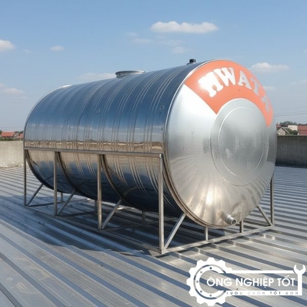 Bồn inox ngang 3000L trên mái bằng